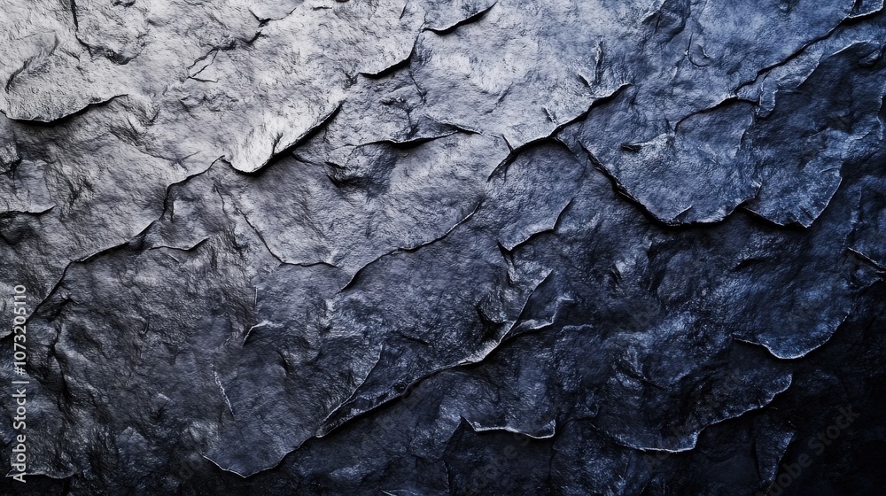 Textured close-up shot of dark, layered rock surface with intricate patterns and shadows. Textured close-up shot of dark, layered rock surface with intricate patterns and shadows.