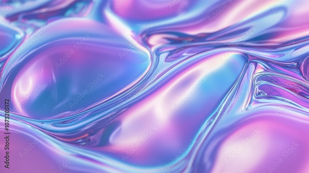 A vibrant abstract texture featuring flowing waves of iridescent purple and blue hues.