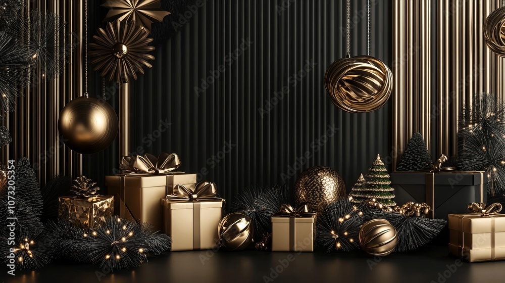 A festive Christmas scene with wrapped presents and colorful decorations, evoking holiday warmth and joy. A festive Christmas scene with wrapped presents and colorful decorations, evoking holiday warmth and joy.