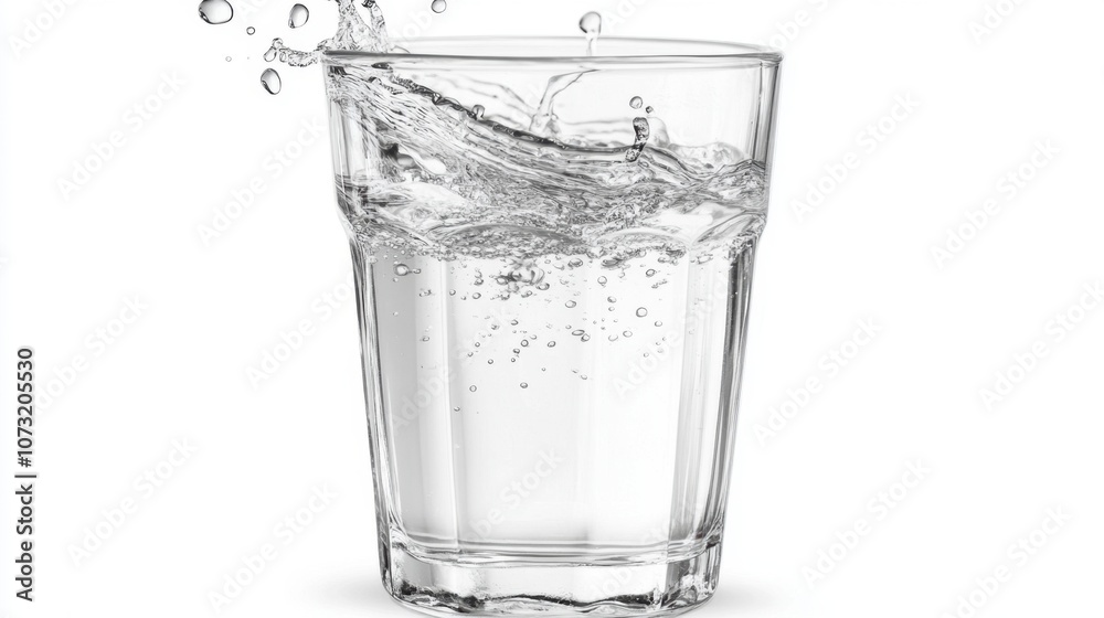 Delicate water droplets in motion, splashing out of a glass with high clarity, isolated on white Delicate water droplets in motion, splashing out of a glass with high clarity, isolated on white