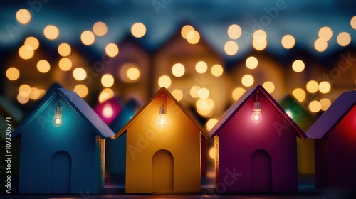 Wallpaper Mural Colorful miniature houses illuminate the night with charming lights for a cozy atmosphere Torontodigital.ca