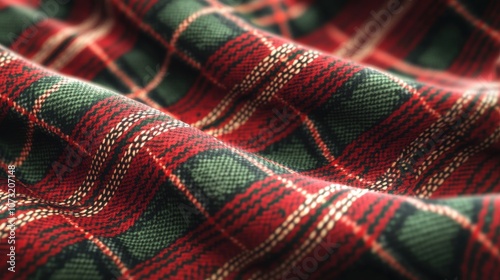 Close-up of a festive red and green plaid fabric, perfect for holiday decor.
