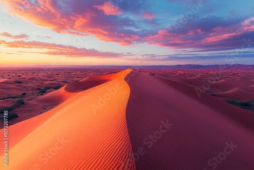 Breathtaking Aerial Shot of Sahara Desert Dunes at Sunset – Djanet, Algeria