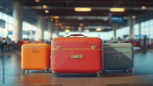 Three Suitcases Lined Up In An Airport Terminal photo