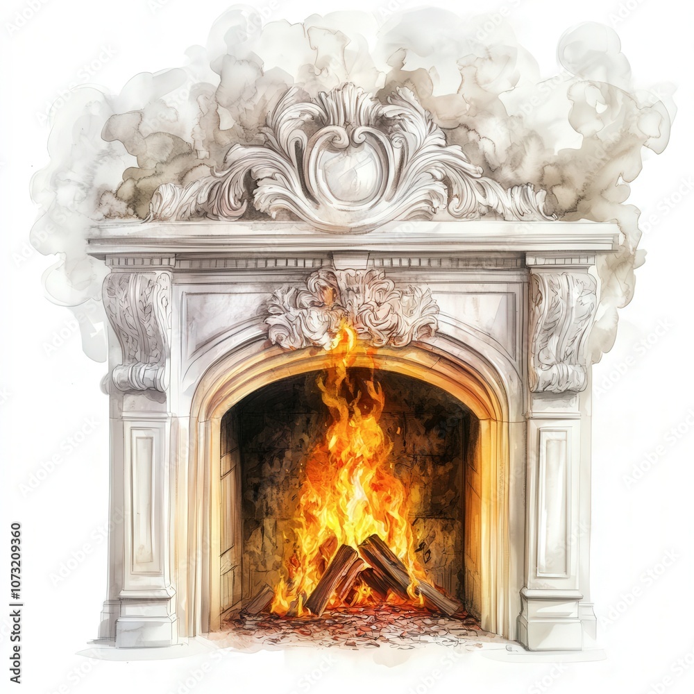 Cozy winter evenings by a roaring fireplace with an ornate mantle in an elegant living space