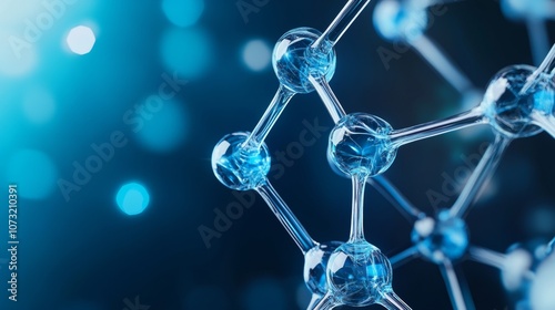 Fototapeta Naklejka Na Ścianę i Meble -  3D representation of insulin protein structure illuminated with a blue glow on a black background