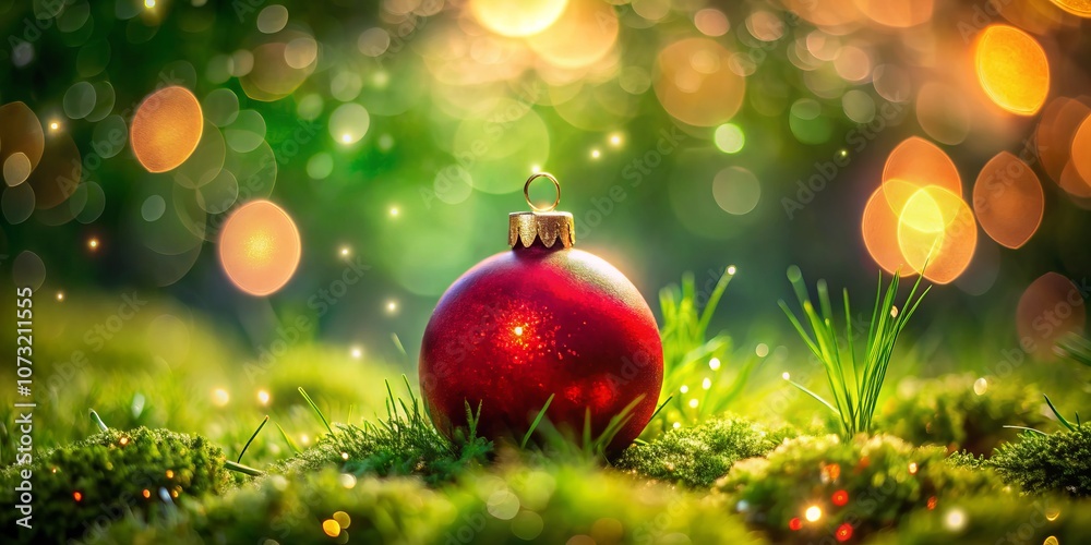 Enchanting Long Exposure Christmas Background Featuring a Vibrant Red Bauble Set Against a Lush Green Backdrop for Holiday-Themed Decor and Celebrations Enchanting Long Exposure Christmas Background Featuring a Vibrant Red Bauble Set Against a Lush Green Backdrop for Holiday-Themed Decor and Celebrations