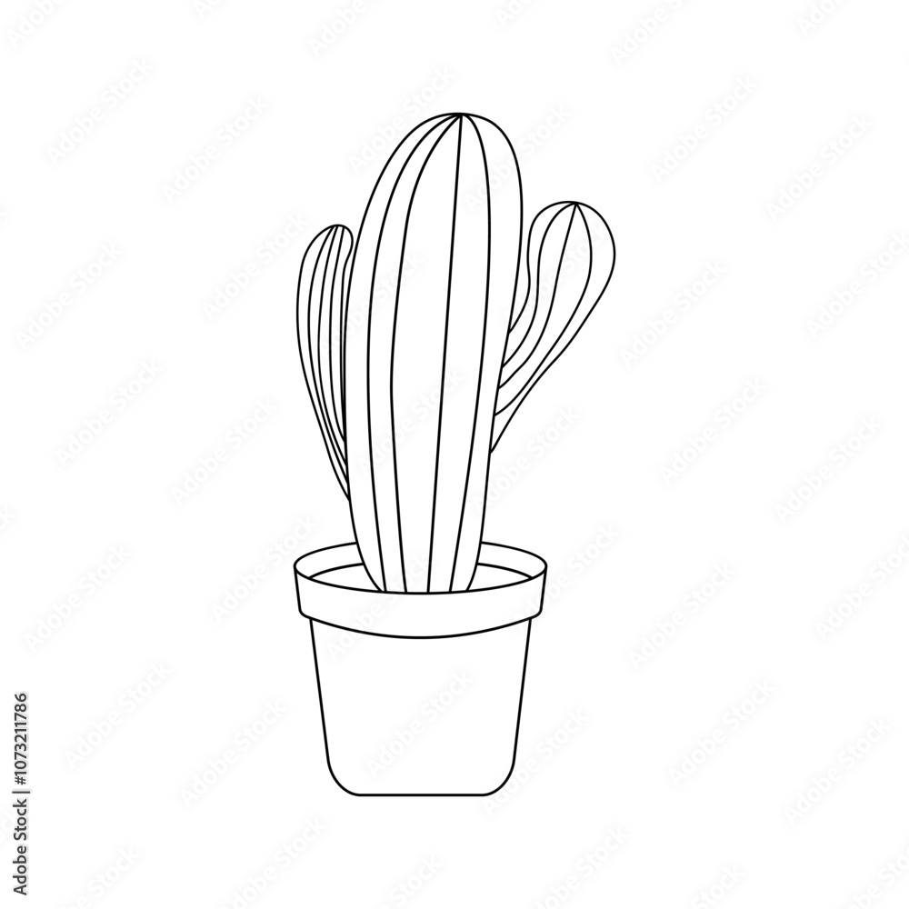 Cactus, pot, outline, line, alone, isolated on white. Vector plant, botanical illustration. Decoration, decorative element. Sign, symbol, icon. Cactus, pot, outline, line, alone, isolated on white. Vector plant, botanical illustration. Decoration, decorative element. Sign, symbol, icon.
