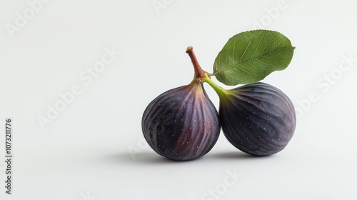 Two Figs with Leaf on White Background
