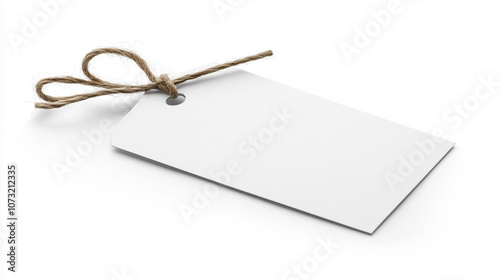 A blank white tag with a string, perfect for labeling items or gifts in various creative projects. Isolated on blank background