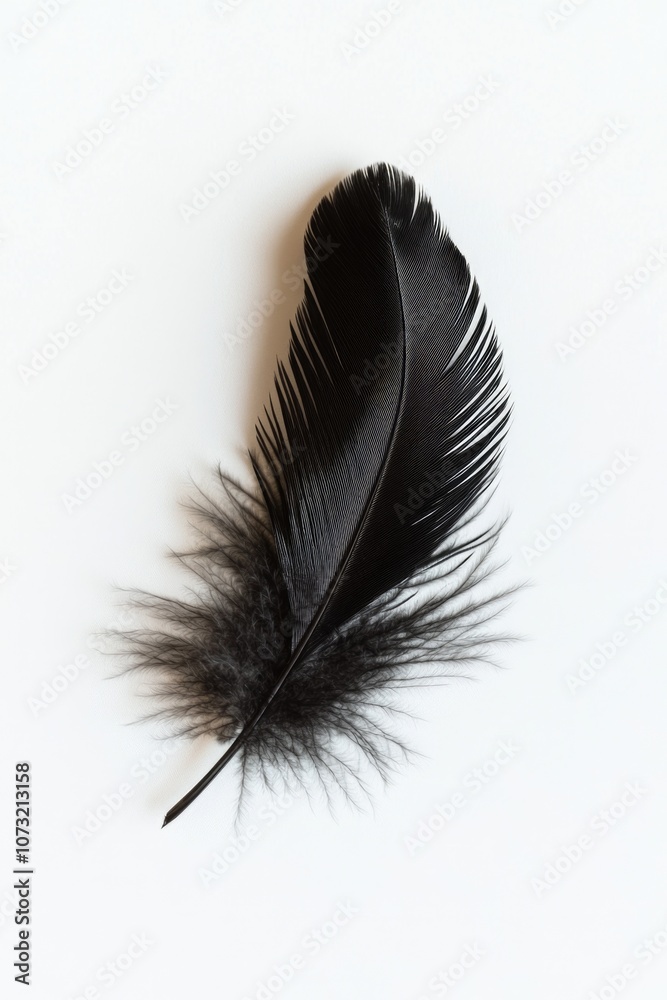 Black feather on white surface