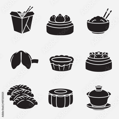 set of chinese food good for icons, silhouette design, symbol, element design, etc