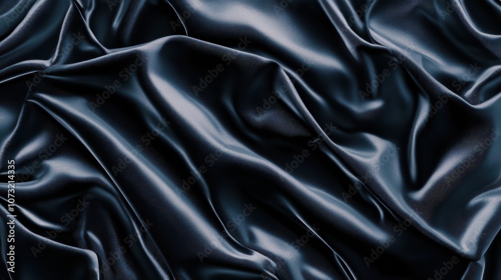 Close-up of rich black silk fabric exhibiting elegant folds and soft texture. Close-up of rich black silk fabric exhibiting elegant folds and soft texture.