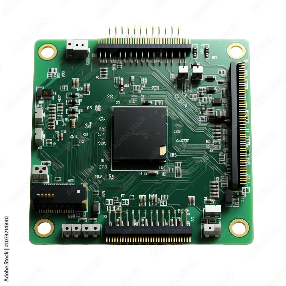 Green Electronic Circuit Board On White Background Green Electronic Circuit Board On White Background
