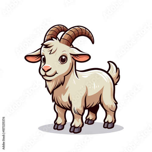 Cute little cartoon goat character vector isolated illustration	 photo