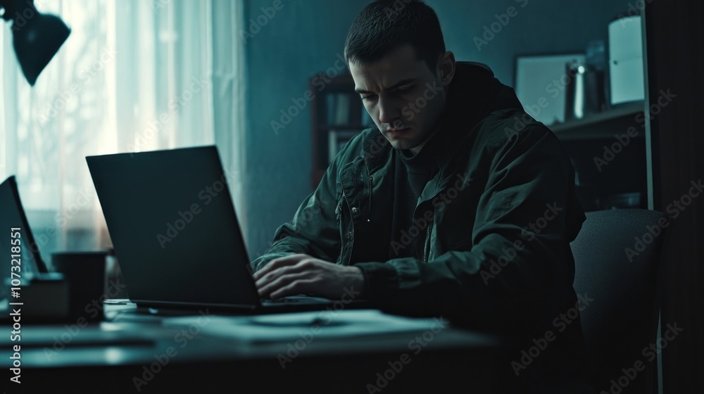 Man Working on Laptop in Office