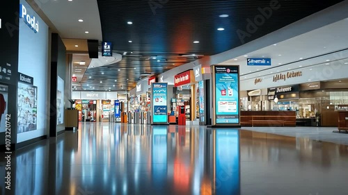 Digital signage with a screen in a mall aisle, enhancing the shopping experience I