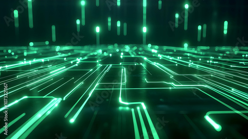 Wallpaper Mural A luminous green digital grid with vertical glowing lines suspended above, creating a futuristic data representation.

 Torontodigital.ca