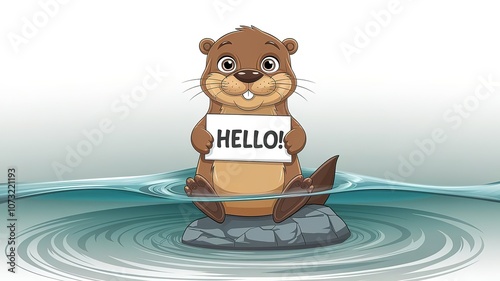 Cute otter wild animal cartoon sticker. made with generative Ai