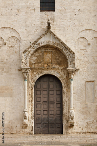 Entrance door of The Basilica of Saint Nicholas ( San Nicola ) in Bari, Roman Catholic Church in region of Apulia
