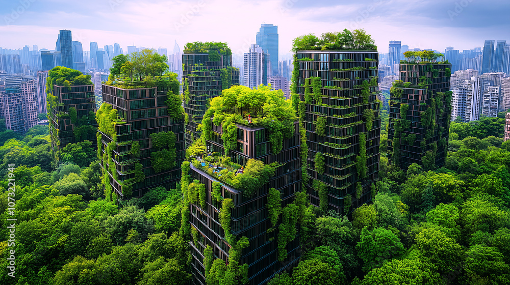 Sustainable urban landscapes in the future, futuristic urban design with extensive green architecture, large public spaces filled with plants, electric buses on wide lanes, solar power stations integr Sustainable urban landscapes in the future, futuristic urban design with extensive green architecture, large public spaces filled with plants, electric buses on wide lanes, solar power stations integr