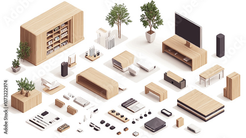 Isometric trading hall in supermarket interior. Products stands and stalls, cash services. Cashier and self service zone, grocery shopping flawless vector scene.