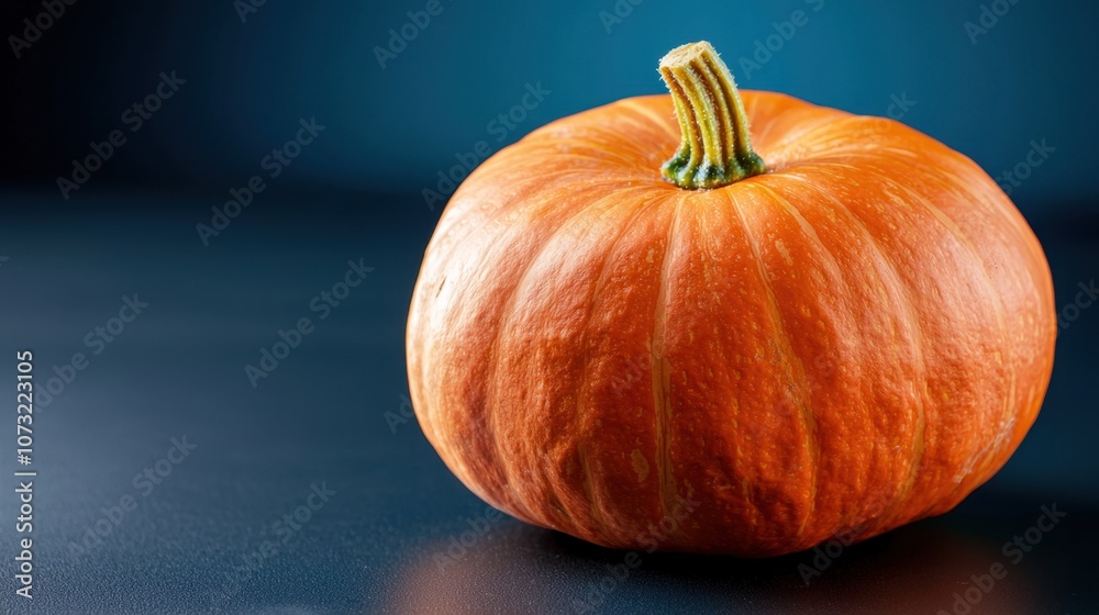 A large orange pumpkin sits on a dark surface