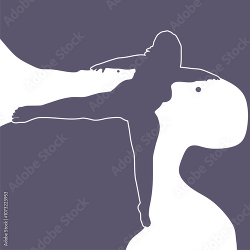 Optical illusion with beautiful young plus size woman, abstract man and dog silhouettes