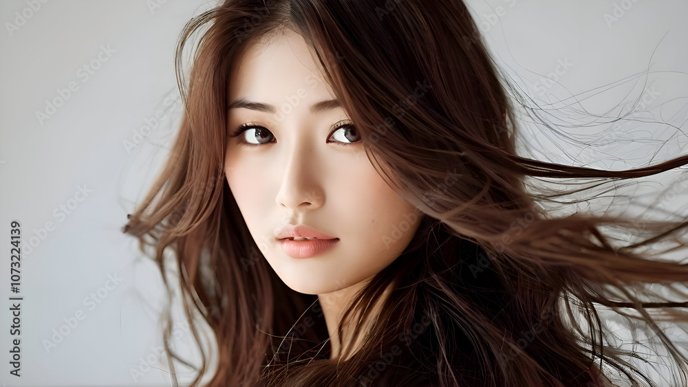 Beautiful Japanese Woman with Long Brown Hair Beautiful Japanese Woman with Long Brown Hair