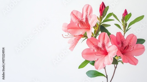 Pink Azalea Flowers on a White Background