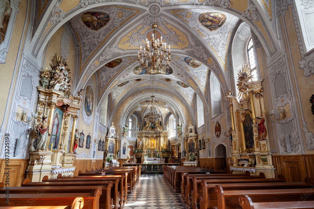 Obraz premium Interior of the Sanctuary of Our Lady of Leśniów. Kraków-Częstochowa Upland, Poland