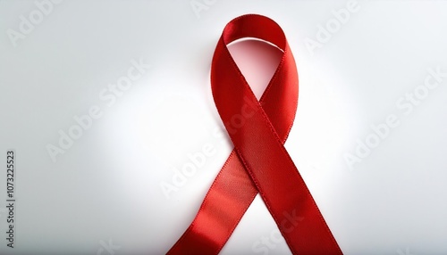 High-Resolution Close-Up of a Red Awareness Ribbon on White Background Symbolizing HIV AIDS Awareness, Support, and Advocacy for Health Campaigns and Social Justice Initiatives photo