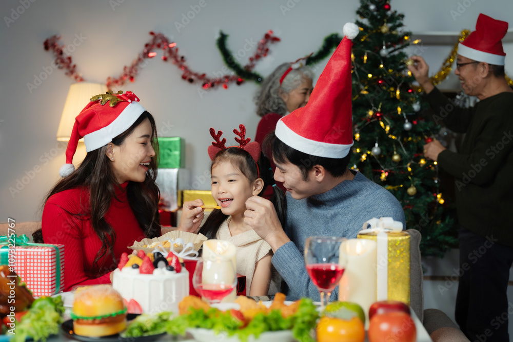 Dinner and Family holiday celebrating, together at Merry Christmas and  New Year.