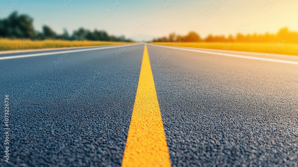 Fototapeta premium A scenic view of a long, empty road stretching into the horizon at sunset.