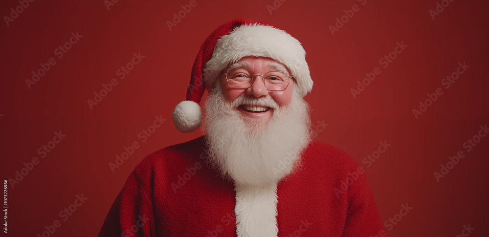Smiling Santa Claus with Space for Copy on Red Background Smiling Santa Claus with Space for Copy on Red Background