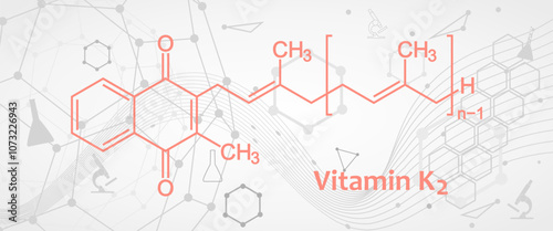 Skeletal formula of Vitamin K2 chemical molecule.