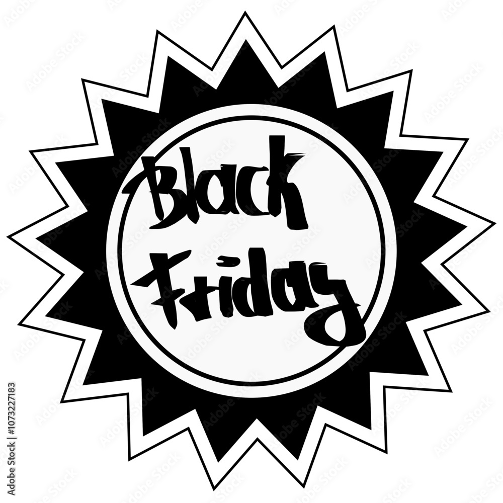 Black Friday Sello con texto y símbolo de oferta. Icono de oferta Black Friday. Letrero con palabras Black Friday con símbolo de estrella de descuento. Imagen a vector sencilla en blanco y negro. Black Friday Sello con texto y símbolo de oferta. Icono de oferta Black Friday. Letrero con palabras Black Friday con símbolo de estrella de descuento. Imagen a vector sencilla en blanco y negro.