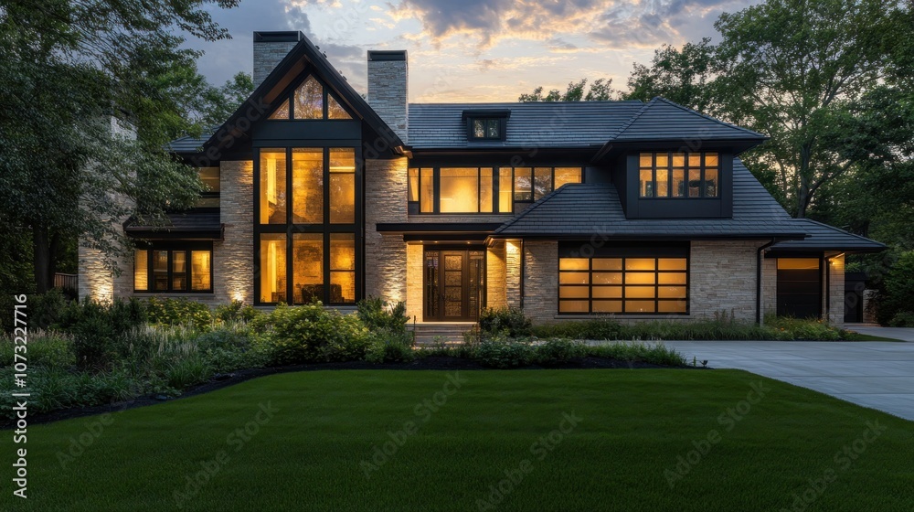 Modern House with Illuminated Windows