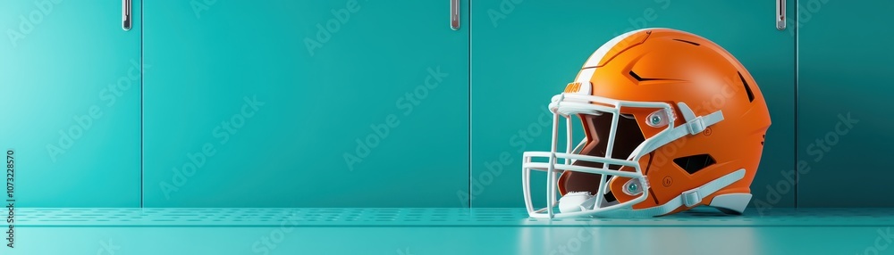 Fototapeta premium Game ready football helmet on display, closeup of protective gear for intense competition