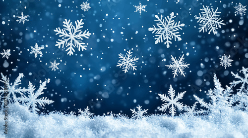 Elegant blue winter snowflake background vector illustration. Decorative snowflake and snowfall on watercolor blue background. Design suitable for invitation card, greeting, wallpaper, poster, banner.