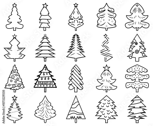 20 minimalist Christmas tree icons with clean, modern designs. Perfect for social media, websites, apps, and holiday graphics needing a simple, elegant look.