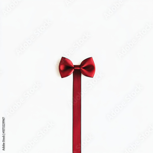 Simple Red Ribbon Bow Isolated on White Background, Elegant Gift Wrapping Element