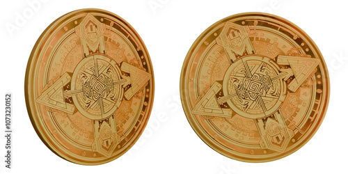 Wallpaper Mural gold coin with ancient symbols isolated on white background Torontodigital.ca
