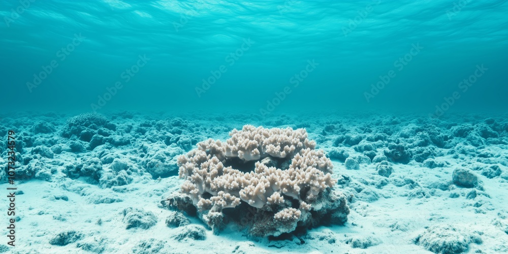 Fototapeta premium Underwater photography scene with coral just below the surface. Generative AI