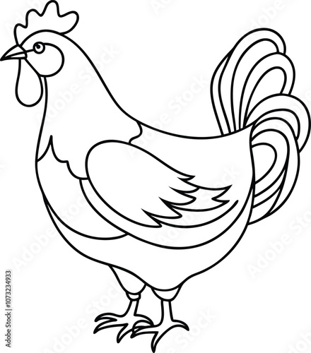 Single one line drawing chicken concept. Continuous line draw design graphic vector transparent with PNG