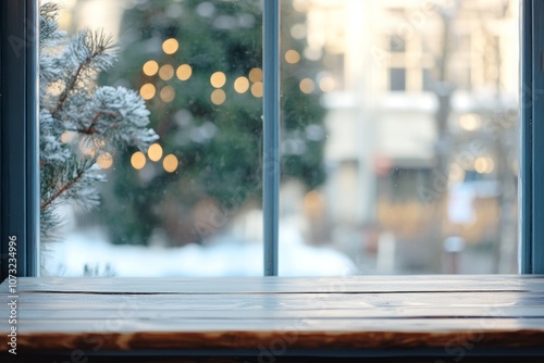 Wooden Tabletop with Snowy ...