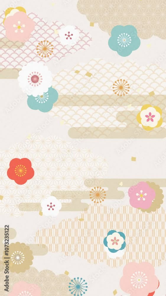 Japanese pattern background for New Year's design. Animation of pink and gold flowers blooming. Loop video. (133) Japanese pattern background for New Year's design. Animation of pink and gold flowers blooming. Loop video. (133)