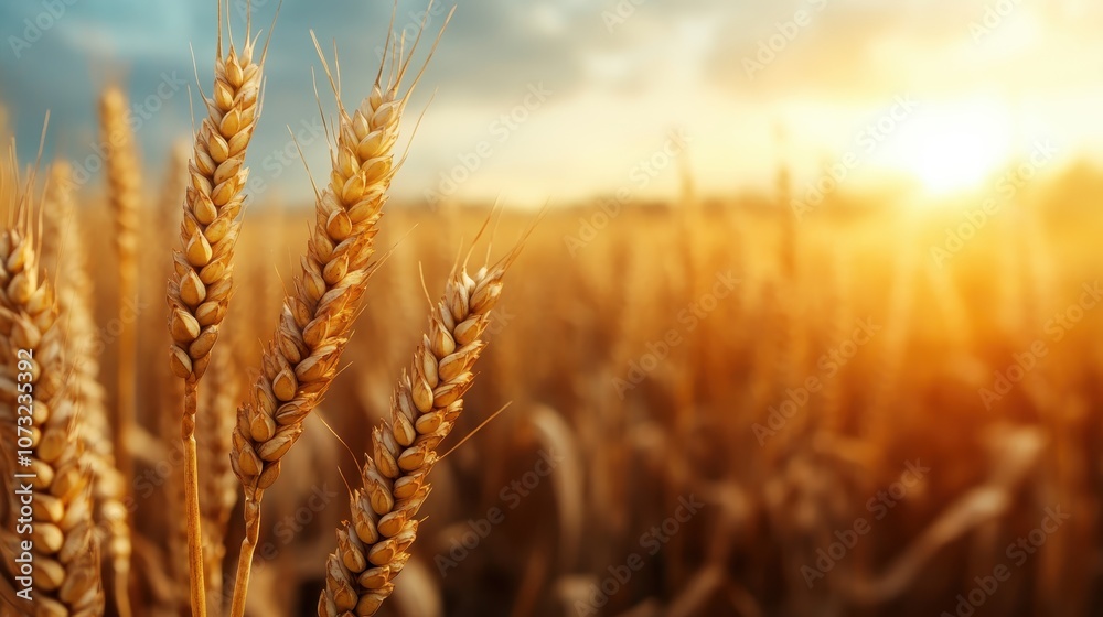 A detailed close-up view of twilight wheat, with the sunset casting a golden hue over a vast field, encapsulating warmth, growth, and natural beauty in agriculture. A detailed close-up view of twilight wheat, with the sunset casting a golden hue over a vast field, encapsulating warmth, growth, and natural beauty in agriculture.