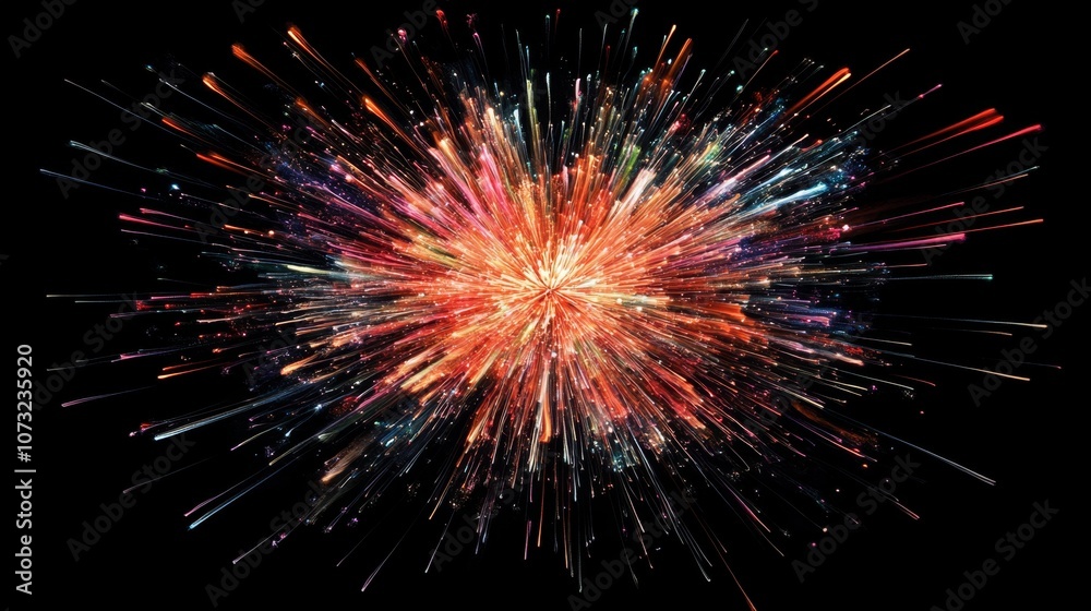 Explosive Euphoria - Vibrant Fireworks Display on Black Background Illuminating the Night Sky with Dazzling Colors and Energy Explosive Euphoria - Vibrant Fireworks Display on Black Background Illuminating the Night Sky with Dazzling Colors and Energy