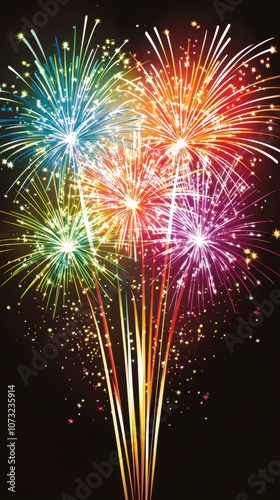Burst of Festivity - Dynamic Fireworks Display Lighting Up the Night Sky